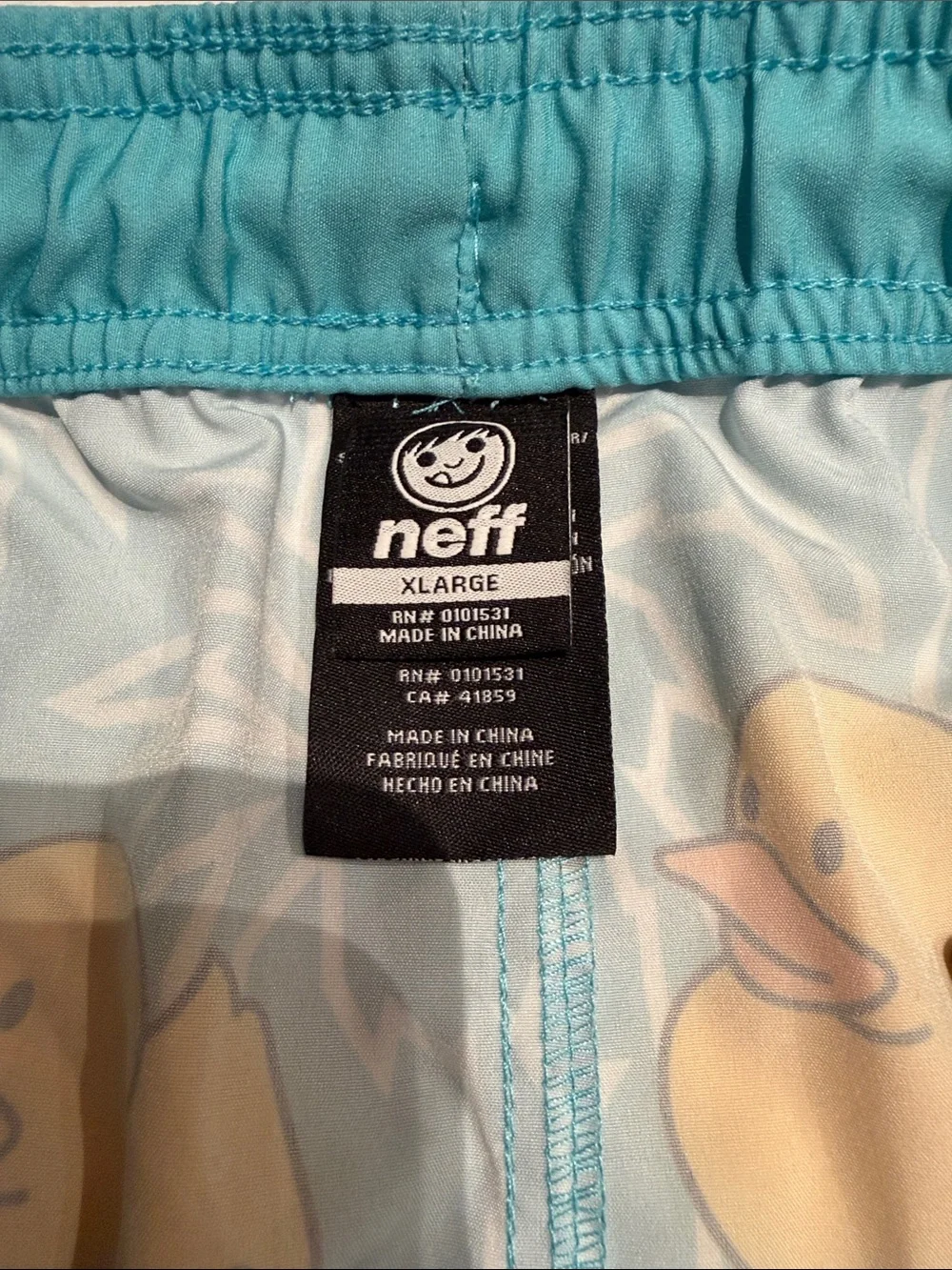 Rubber Duck Print Swim Trunks - Teal & Yellow NEFF size XL